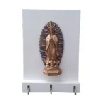 Porta llaves Vertical Virgen: Madera Blanca y 3 Ganchos