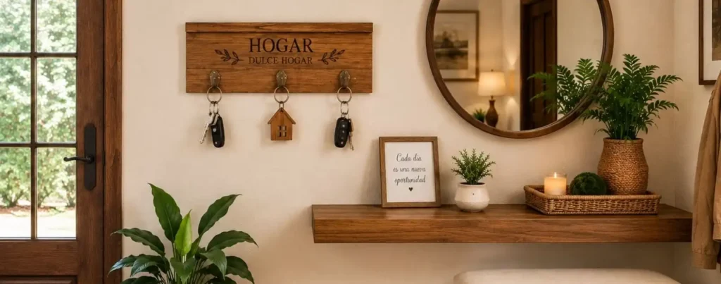 Decoración del hogar con accesorios de madera natural.